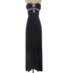 Xscape by Joanna Chen Black Strapless Beaded Formal Dress Empire waist Size 4